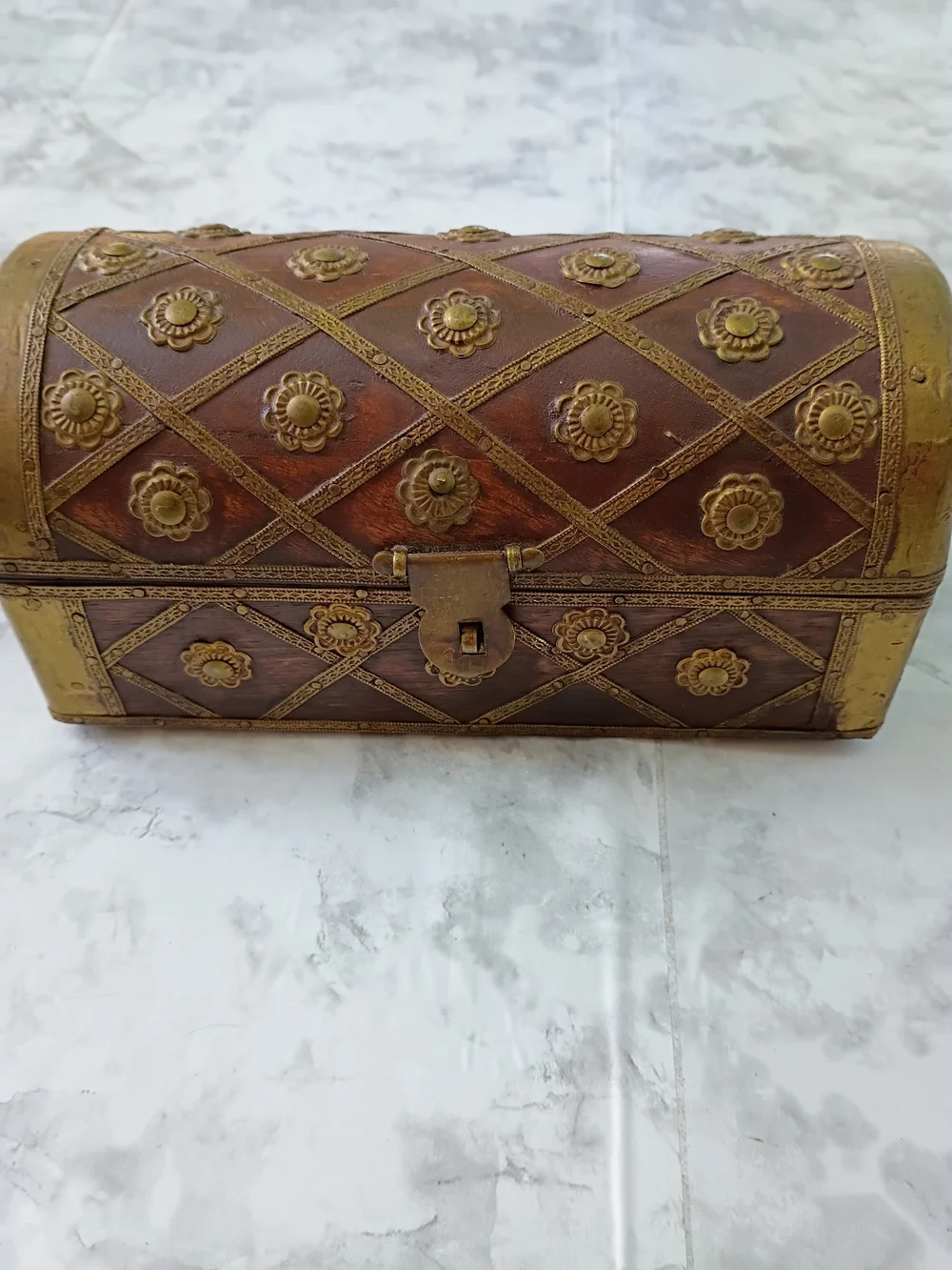 Vintage Ornate Brown Floral Dome Jewelry Chest
